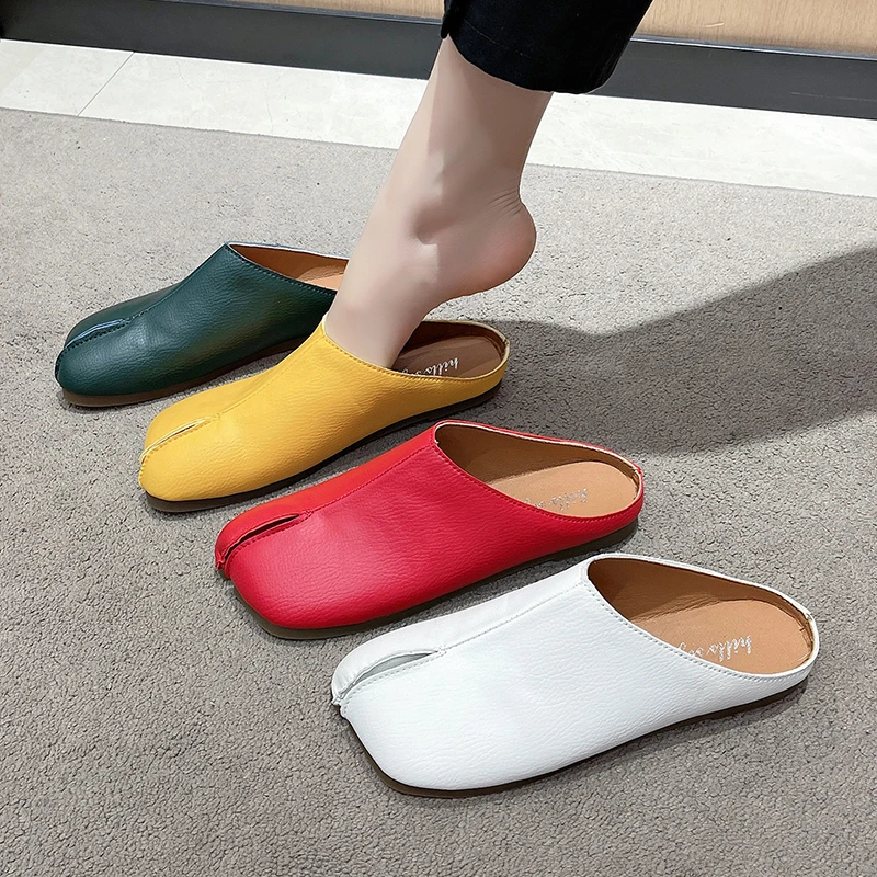 Women Split Toe Flat Slippers Women Shallow Lazy Slip-On Mules Split Toe Woman Loafers Casual Cozy Soft Shoes Chaussure Femme