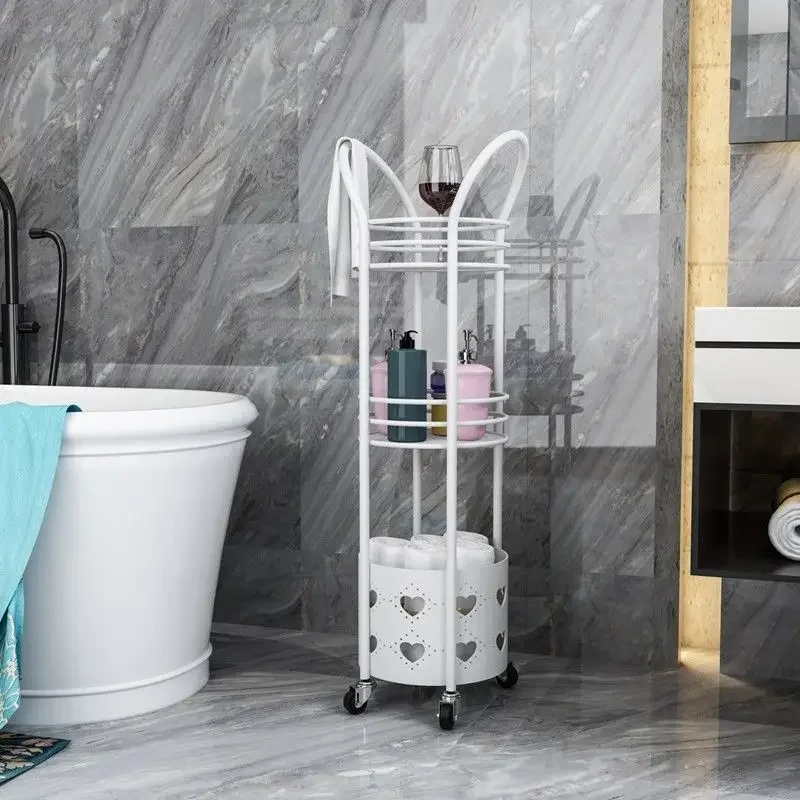 Nordic Iron Storage Rack Removable Cylindrical Storage Basket Bathroom Floor-standing Multi-layer Storage Rack Trolley