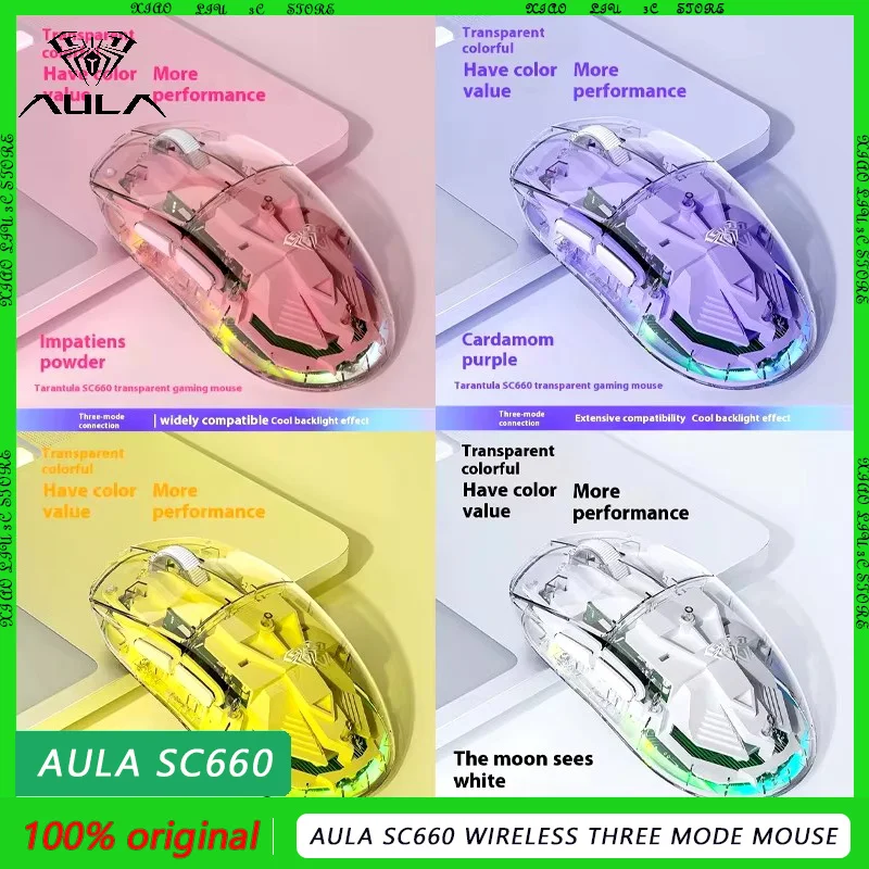 AULA SC660 Wireless Mouse Computer Peripherals Transparent cheap mouse Three mode gifts Connection Lightweight laptop Mouse