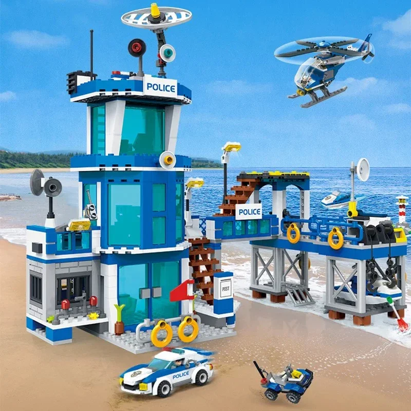 Street View City Police Station Coast Guard Building Blocks Helicopter Car SWAT Prison Model Bricks Toys For Boy Xmas Gift