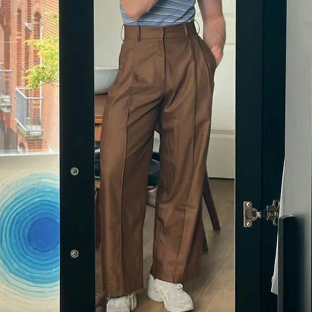 

Мужские брюки с высокой талией, прямые повседневные брюки свободного покроя, удобные дышащие деловые повседневные офисные брюки, форма больших размеров