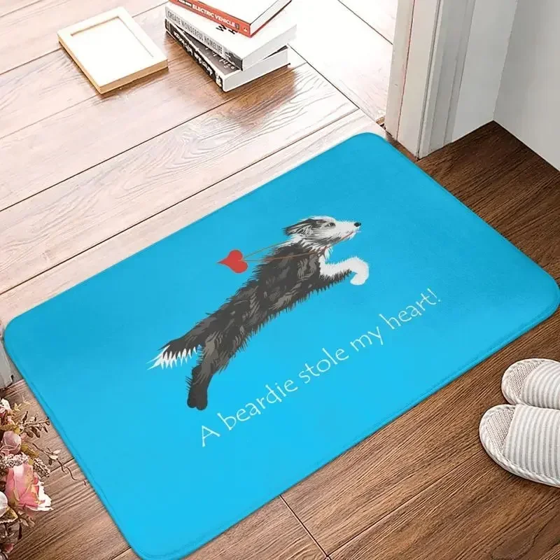 Bearded Border Collie Heart Floor Door Bath Kitchen Mat Anti-Slip Indoor Animal Pet Doormat Toilet Entrance Rug Carpet Footpad