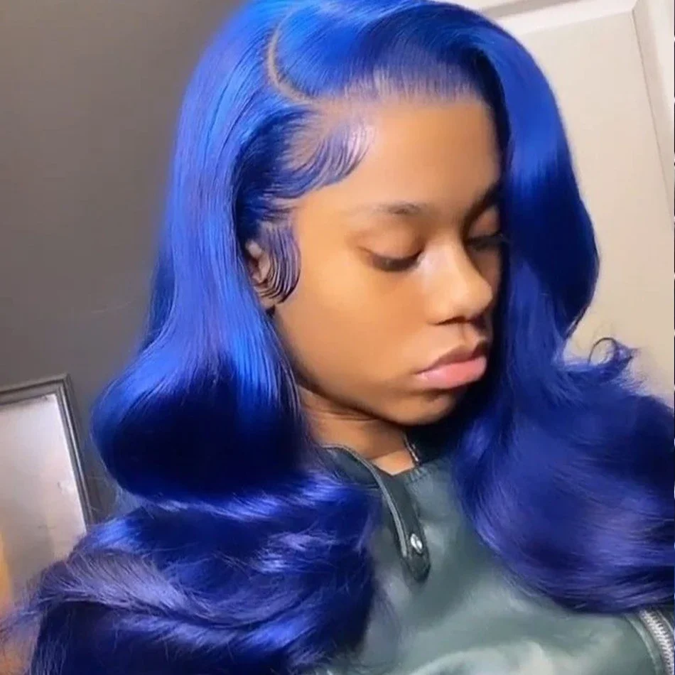 13x4 Body Wave Lace Front Wigs Human Hair Wigs For Women Brazilian Blue Colored Transparent Lace Frontal Wigs Pre plucked