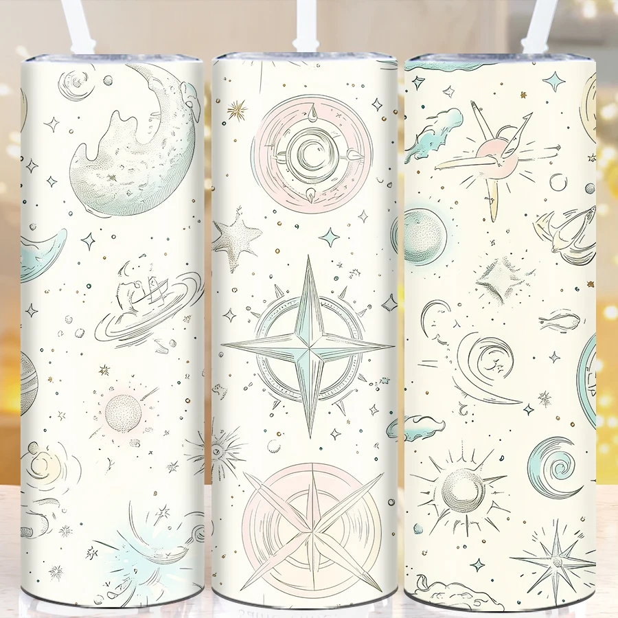 20oz Party Festive Water Bottle 1Pc 3D Print Celestial Nautical Symbol Tumbler Stainless Steel Skinny Straight Mugs Festive Gift