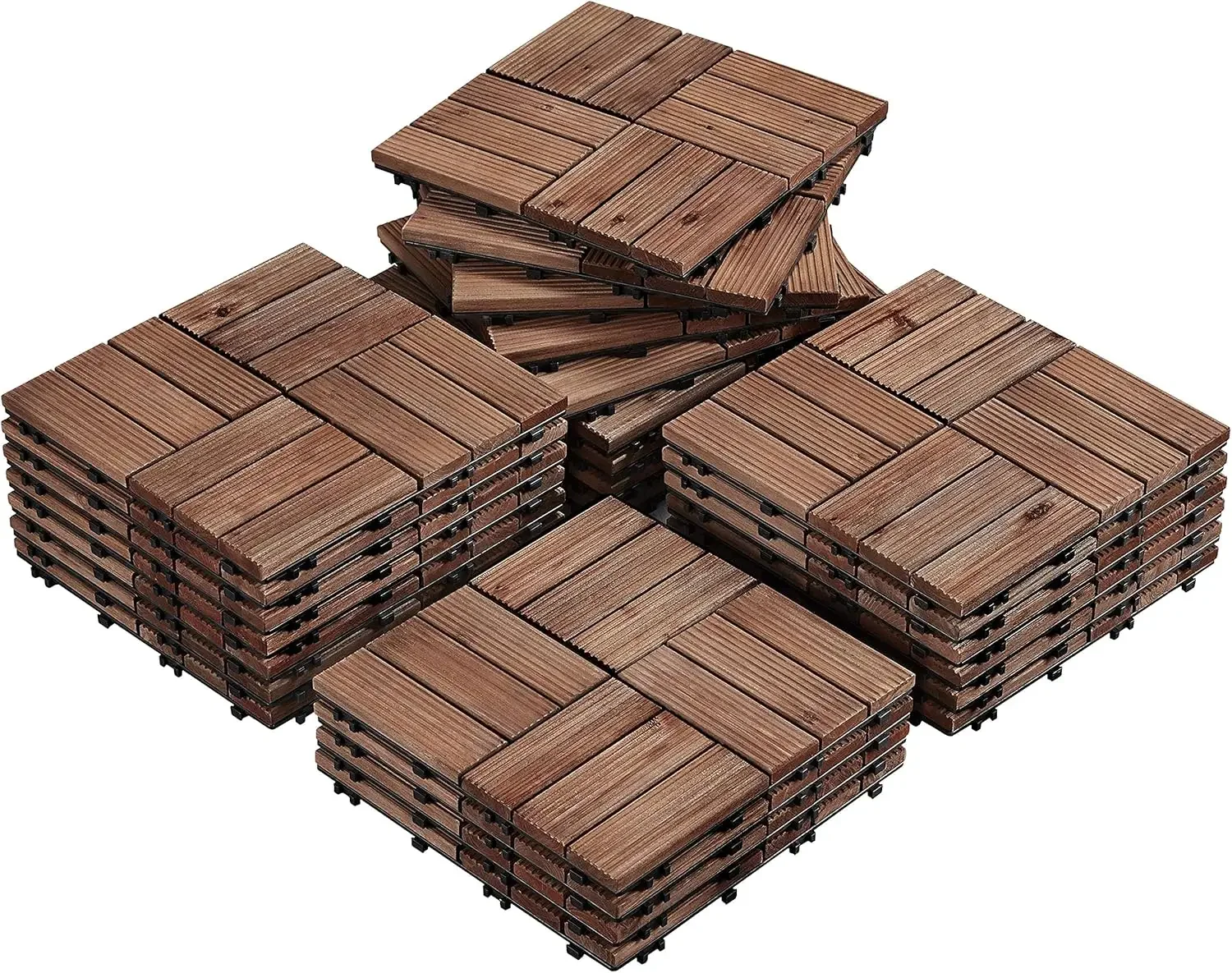 27PCS Wooden Decking Tiles 12 x 12in Hardwood Interlocking Patio Deck Tiles Composite Balcony Floor Covering