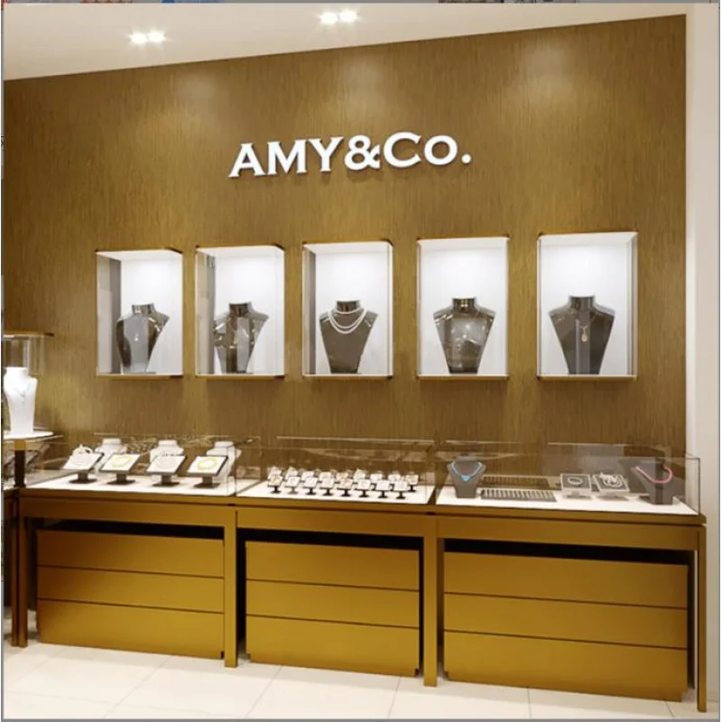 Custom, mall jewelry kiosk jewelry showroom furniture design stainless steel brushed jewelry display counter showcase cabinet