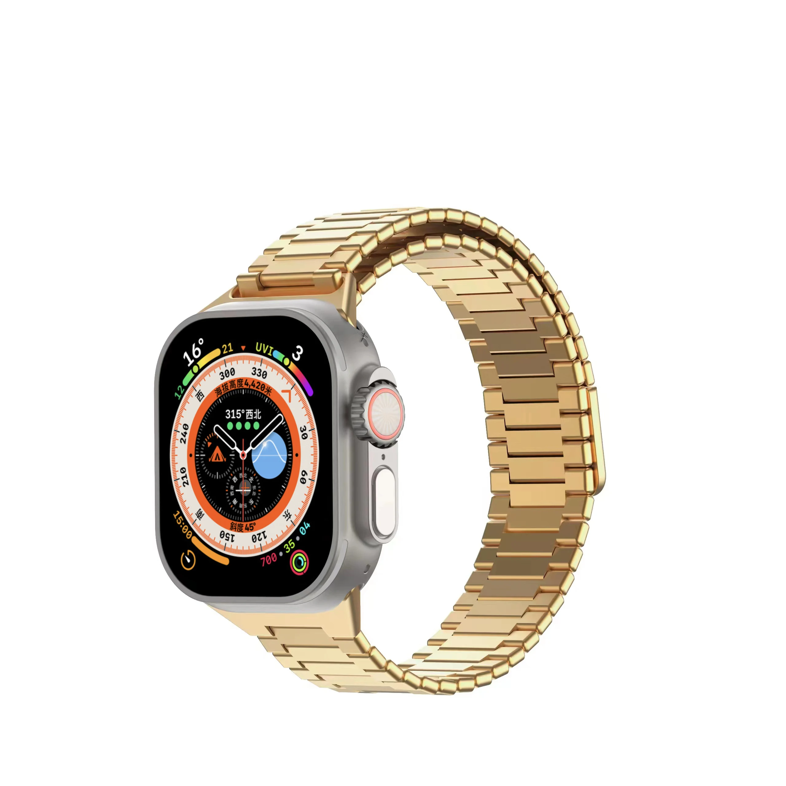 Compatible With Apple Watch Ultra Steel Strap IWatch Bamboo Magnetic Stainless Steel Chain Loop Metal Strap Watch Band 38~49mm