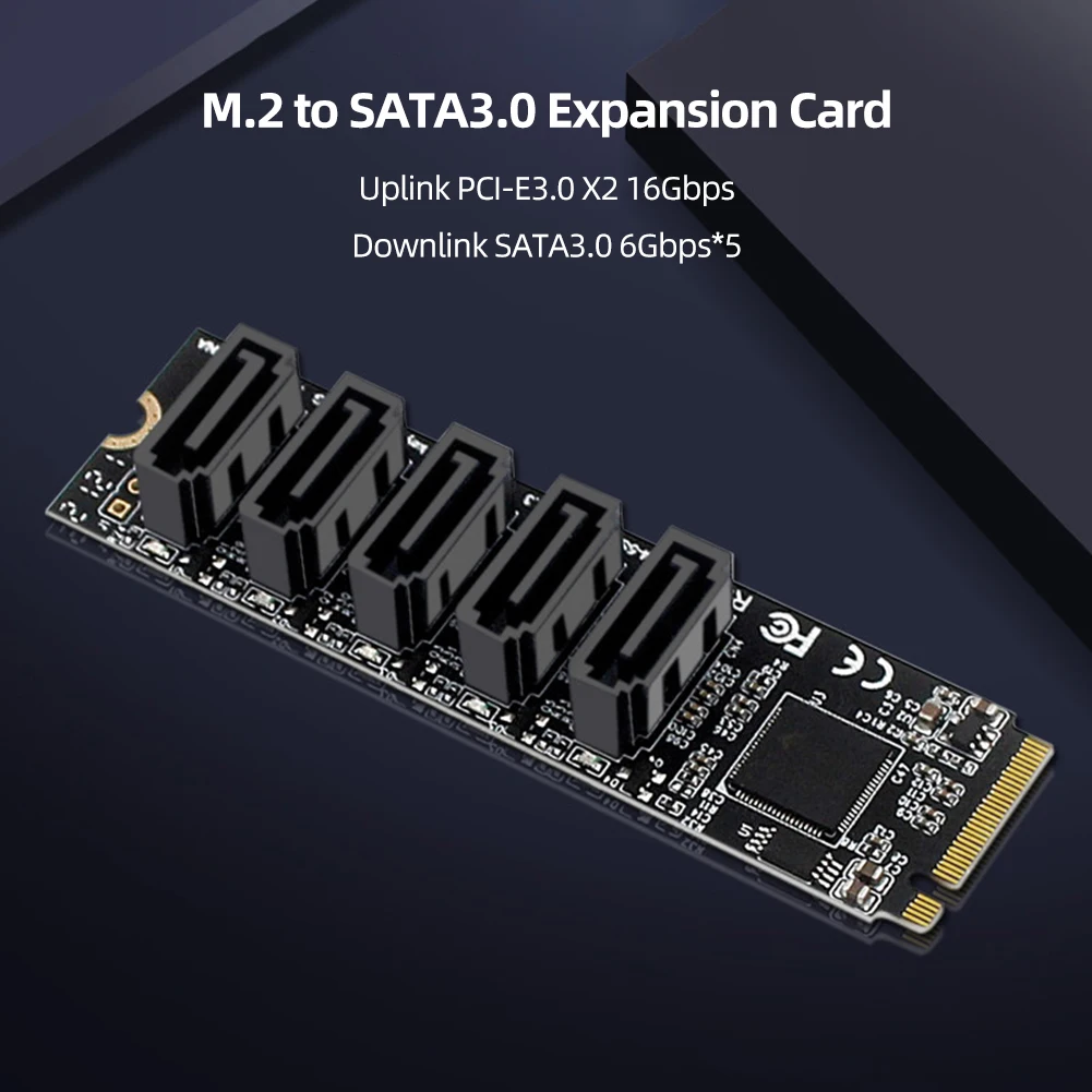 بطاقة توسيع M.2 M-Key PCI Express إلى SATA 3.0 JMB585 بطاقة محول شرائح تدعم نظام التشغيل/Windows /Linux 6Gbps 5 منافذ