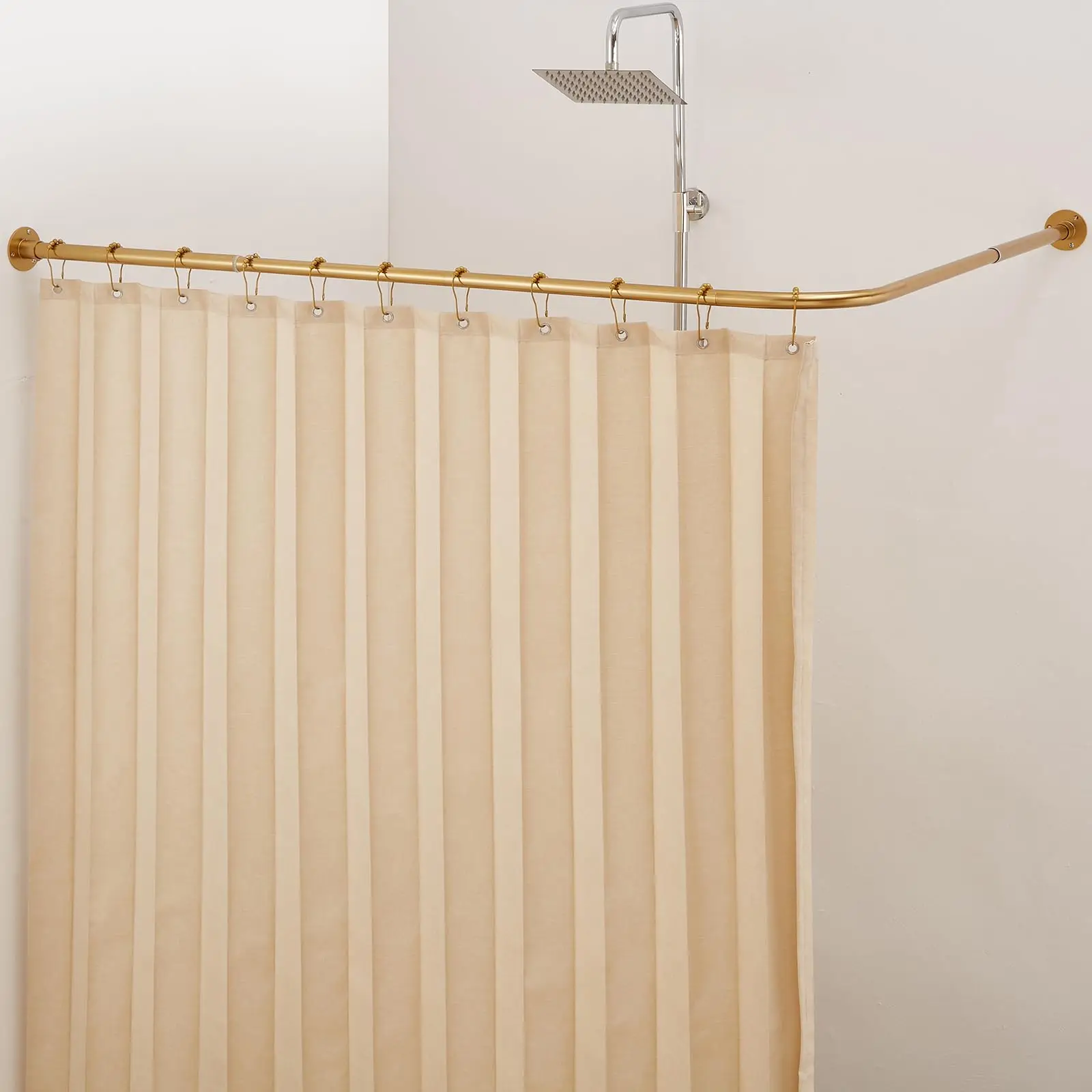 

Adjustable L-Shaped Corner Shower Rod With 12 Hooks For Bathtub