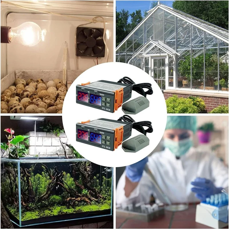 New Dual Display Temperature And Humidity Controller STC-3028 10A AC110-220V, Intelligent Digital Thermostat For Incubators