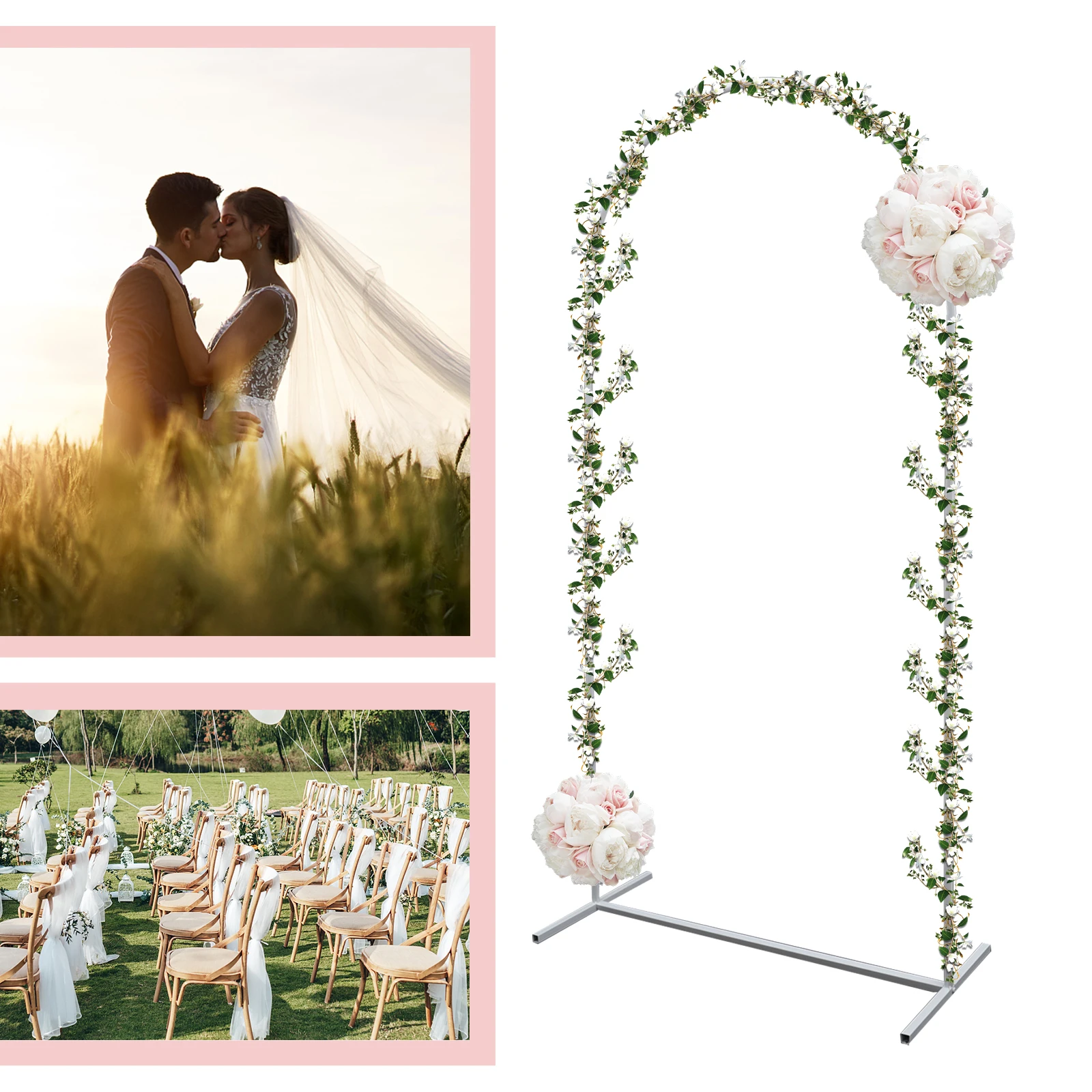 Square Wedding Arches for Ceremony Wedding Metal Arch Garden Wedding Ceremony Backdrop Stand 100x50x200 Cm 3.3x6.5 FT