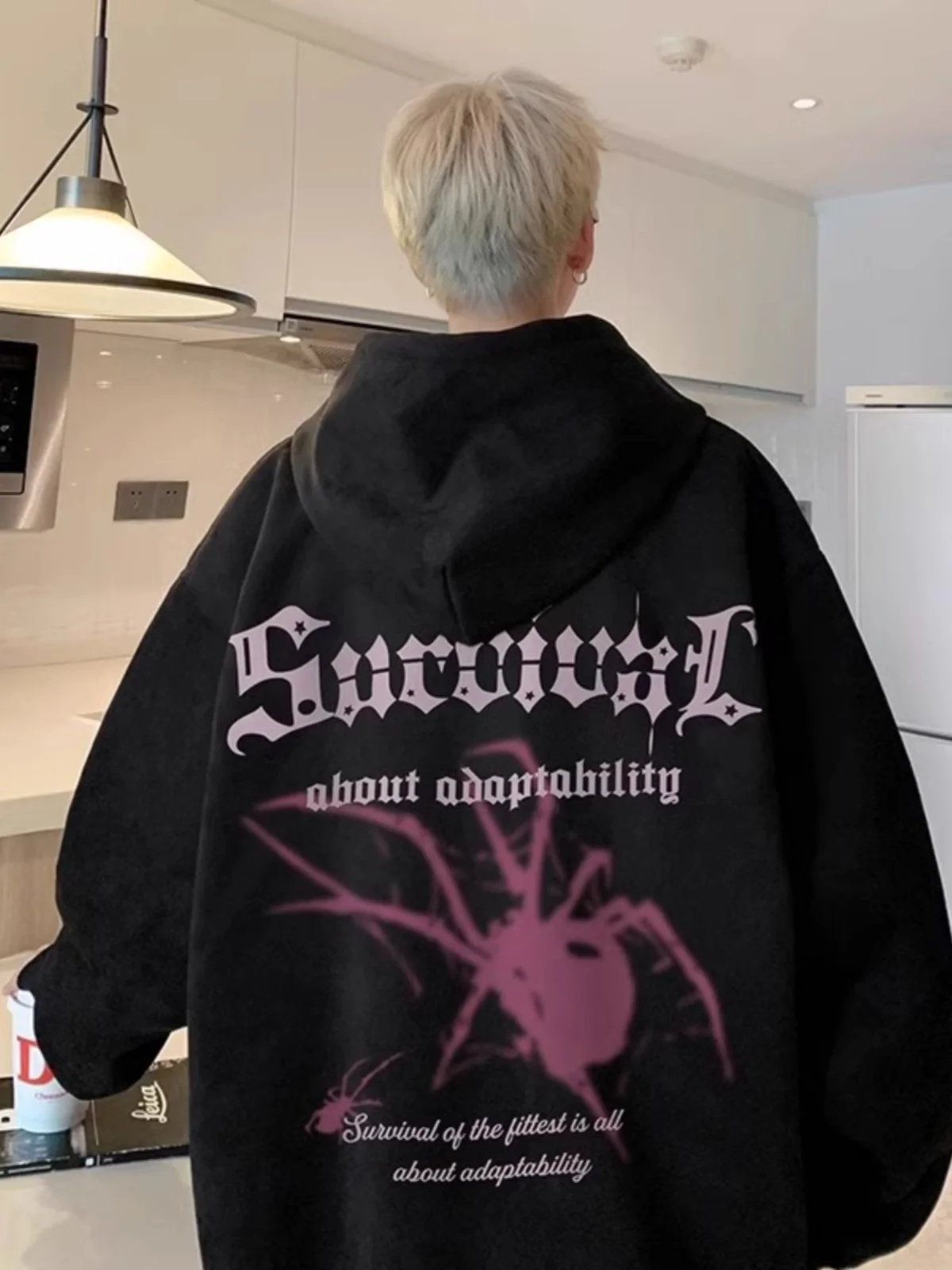 خريف شتاء جديد الرجال الجلد المدبوغ رمادي المشمش مقنعين البلوز النمط الأمريكي العنكبوت إلكتروني طباعة الأسود المخملية حجم كبير سترة