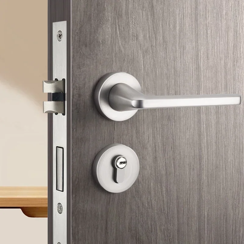 Matte Nickel Brushed Interior Bedroom, Minimalist Room, Wooden Door, Silent Split Door Lock