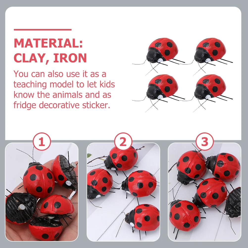 

4Pcs Ladybird Decor Artificial Simulated Ladybug Ornaments Compact Garden Yard Lawn Scene Layout Figurines Clay Iron