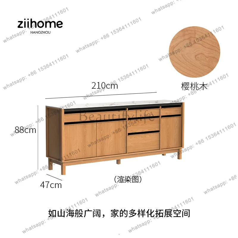 retro solid wood rock slab dining side cabinet multi-functional wall locker