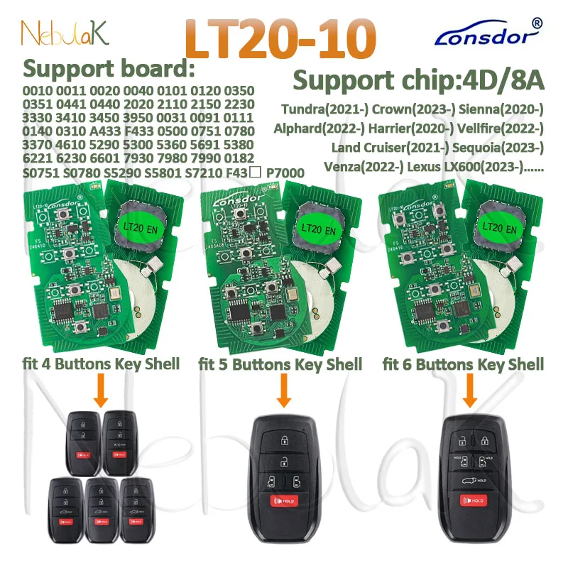Universal Lonsdor LT20-01/02/03/04/05/06/07/08/10 PCB de llave inteligente genera frecuencia 8A 4D para placa de circuito Toyota Lexus Subaru