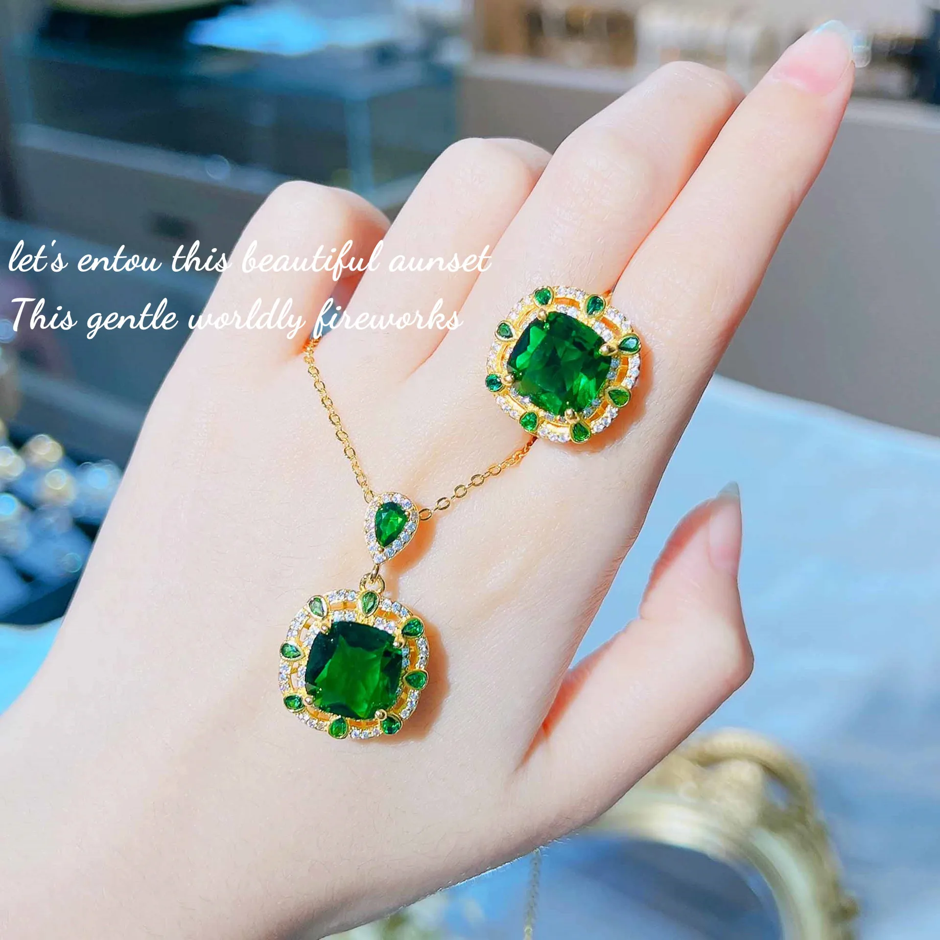 Foydjew-Conjuntos de joyas de boda de Color dorado, Colgante de Piedra naranja, collares, pendientes, anillos, simulación Padparadscha Fanta, nuevo diseño