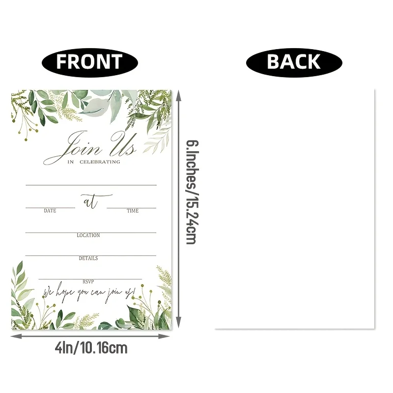 20PCS Watercolor Green Leaf Invitation Cards, Suitable for Weddings, Newlyweds, Showers, Birthdays, Dinners, Parties