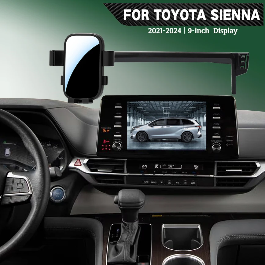 Car phone mount for left-hand drive Toyota Sienna XL40 (2021–2024 models), compatible with the 9-inch center display screen.