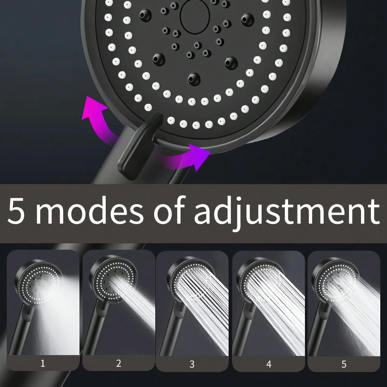 رأس دش محمول بالضغط الفاخر - 5 أوضاع مخرج مياه قابل للتعديل، تحكم حراري، لمسة نهائية مصقولة، معلقة #4