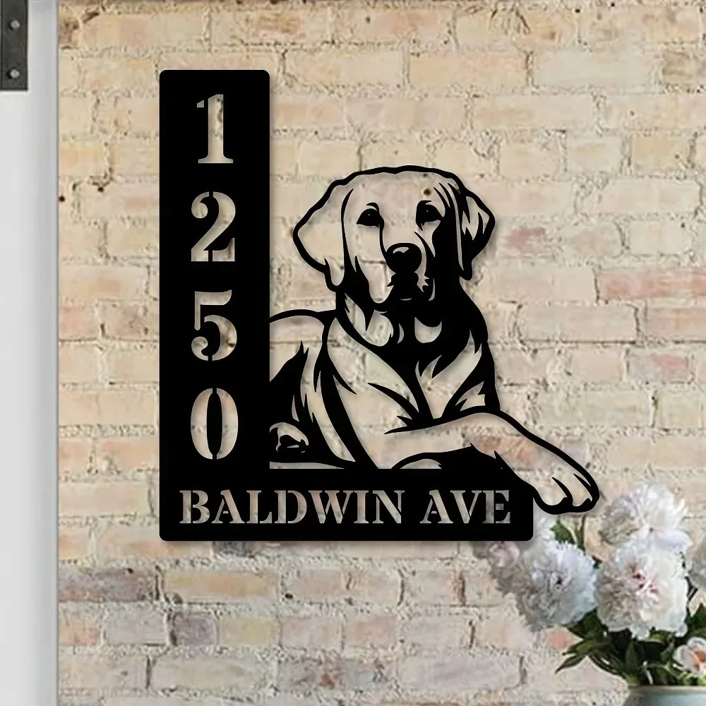 [2D Flat] Personalized Labrador Dog Address House Number Metal Door Wall Sign Home Decor (Only For Decoration