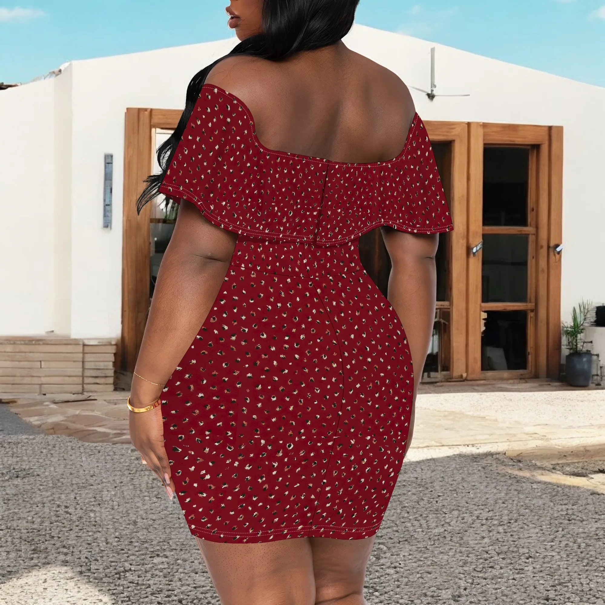 Women's Sexy Off Shoulder Ruffle Plus Size Mini Dress Nightclub Bodycon Pencil Skirt Short Skirt for Curvy Women