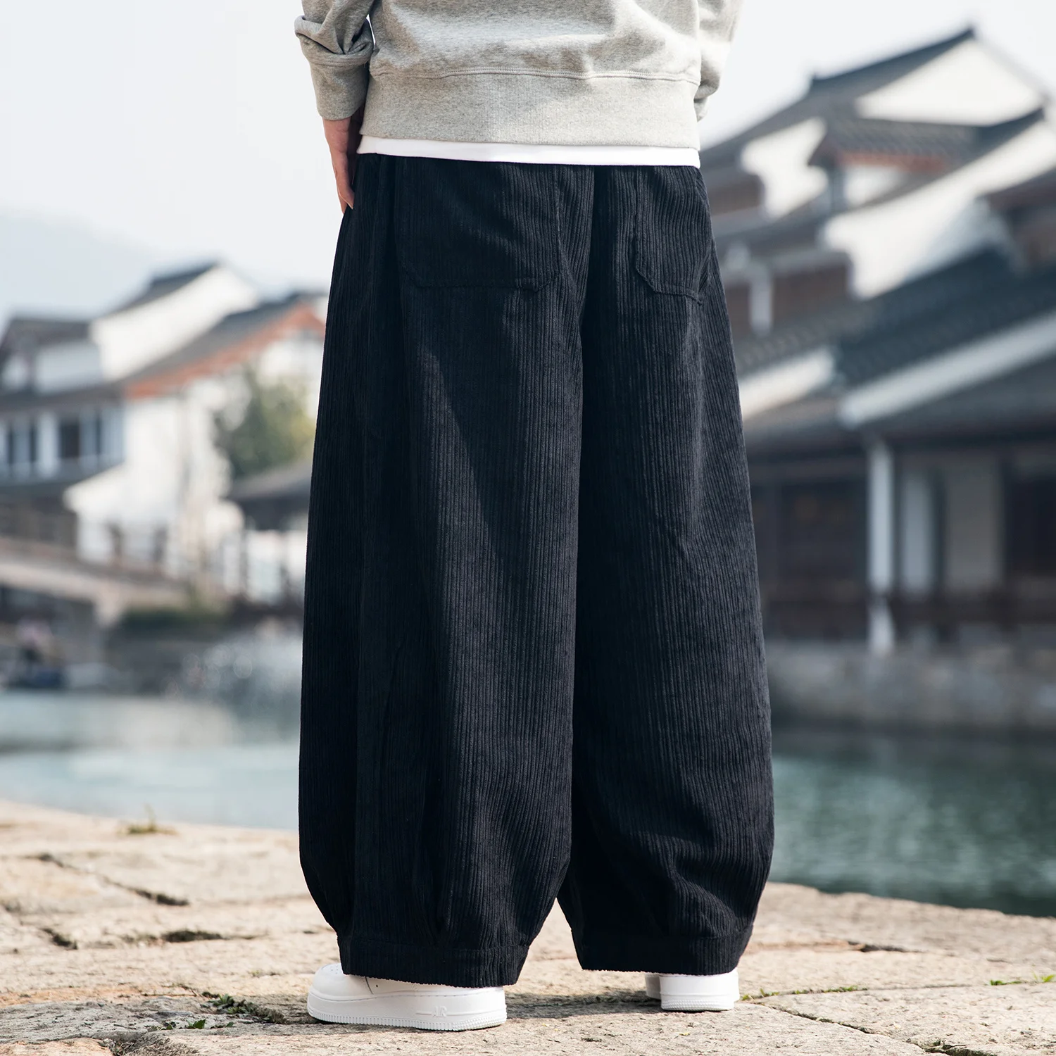 Chinese Retro Plus Size Loose Casual Trousers Ethnic Style Corduroy Harem Pants Men Clothing Harajuku Oversized Bloomers Male