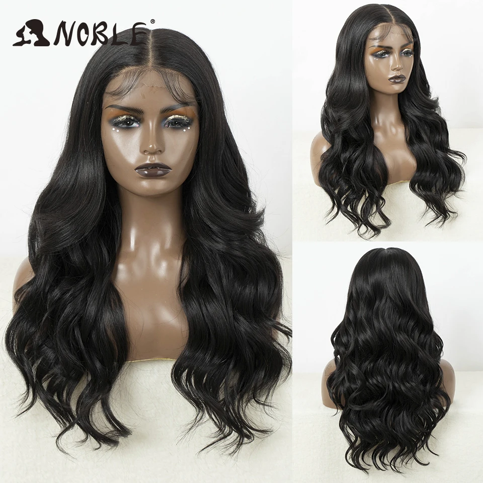Noble-peluca frontal de encaje sintético para mujer, postizo largo y ondulado de 26 pulgadas, 13x7, 30 pulgadas, color rubio
