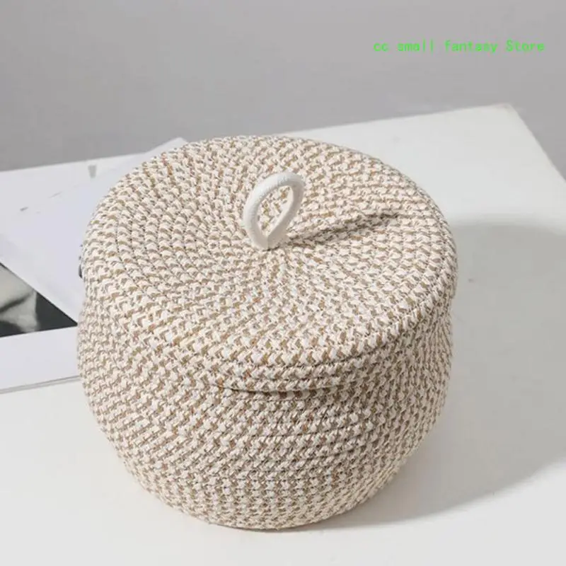 

R3MA Round Cotton Rope Storage Basket with Lid Decorative Woven Storage Bin Container for Snacks Eggs Towel Plant