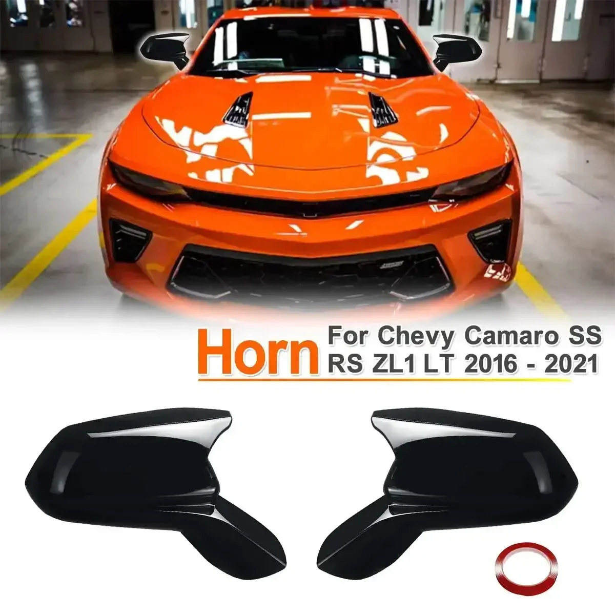 Rearview Mirror Cover Side Wing Rear View Mirror Case Cover Glossy Black For Chevy Camaro SS RS ZL1 LT 2016-2021