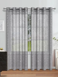 1pc Unique Silver Cross Patterned Semi Sheer Curtain, Curtains for Bedroom and Living Room