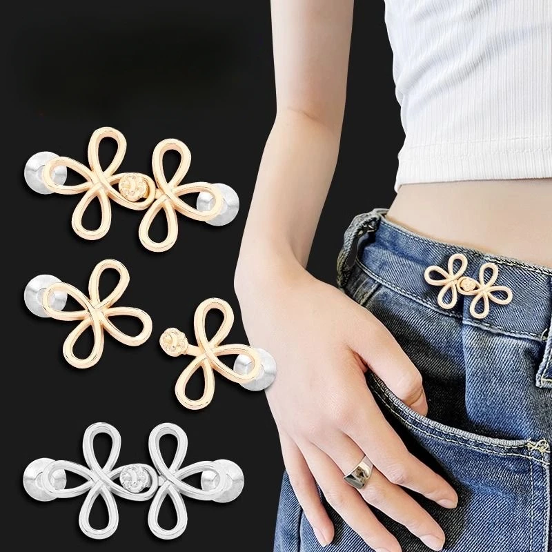 Kleeblatt-Taillenknopfverschluss, verstellbare Metall-Jeansknöpfe – Spanner für lockere Jeans, sofort anwendbar ohne Nähen für Denim-Hosen – Detail 15