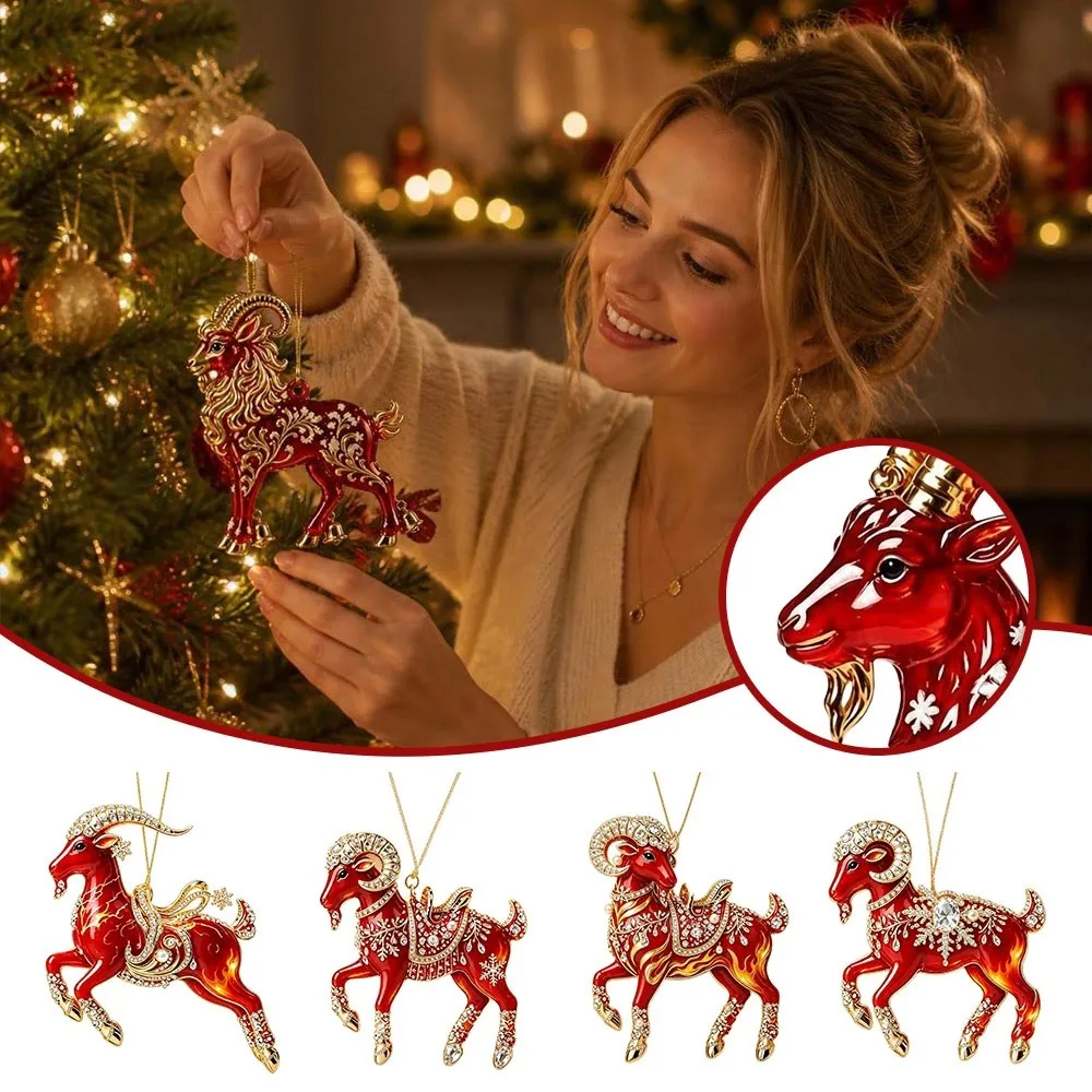 Gifts 2D Flat Goat Hanging Ornament Acrylic Artificial Rhinestone Goat Pendant Simulation Shining Keychain Bag Charms