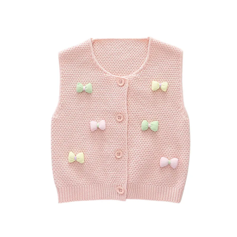 Cardigan Sweater Vest New Cotton Sleeveless knit Jackets for Kids vests Girl's loose Clothes Bow-tie Girls Top Clothings HY07081