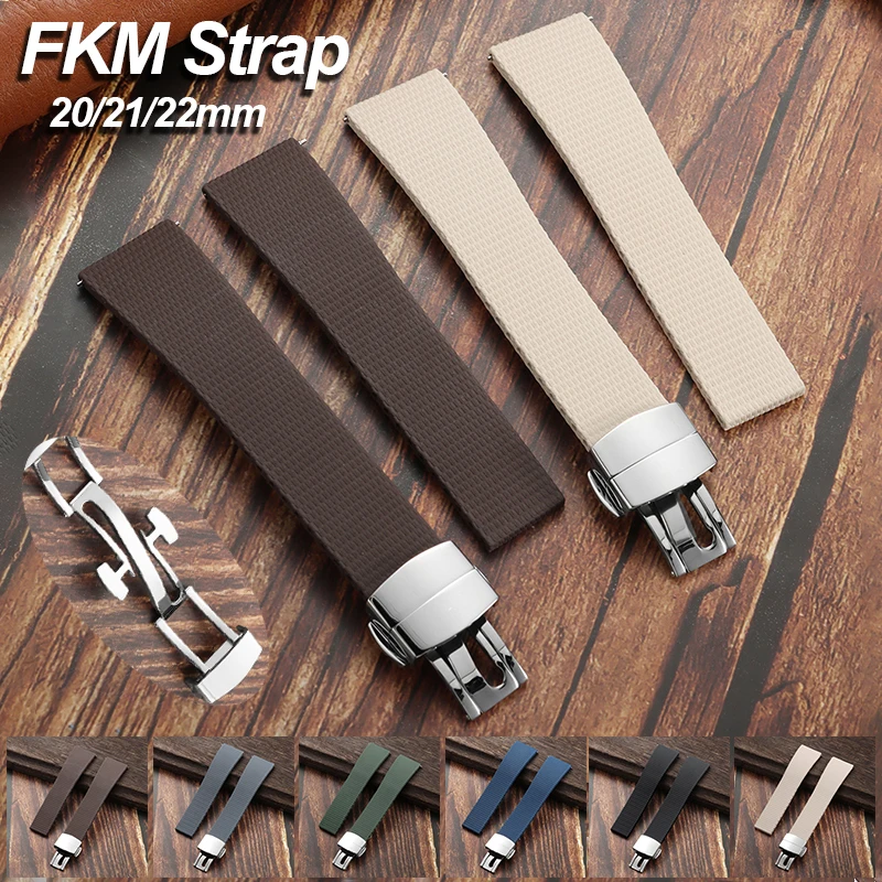 20/21/22mm FKM Rubber Watch Strap Waterproof Fluororubber Band for Omega for Seiko Universal Bracelet Deployment Clasp Wristband