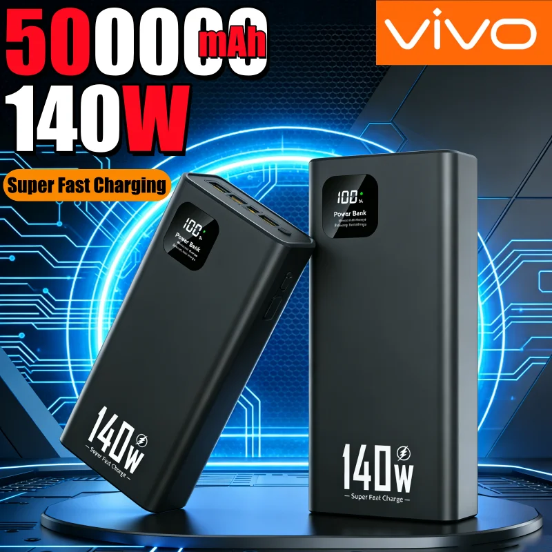 

VIVO Новый аккумулятор 500000 мАч, 140 Вт, сверхбыстрая зарядка, портативное внешнее зарядное устройство для iPhone, Huawei, Samsung