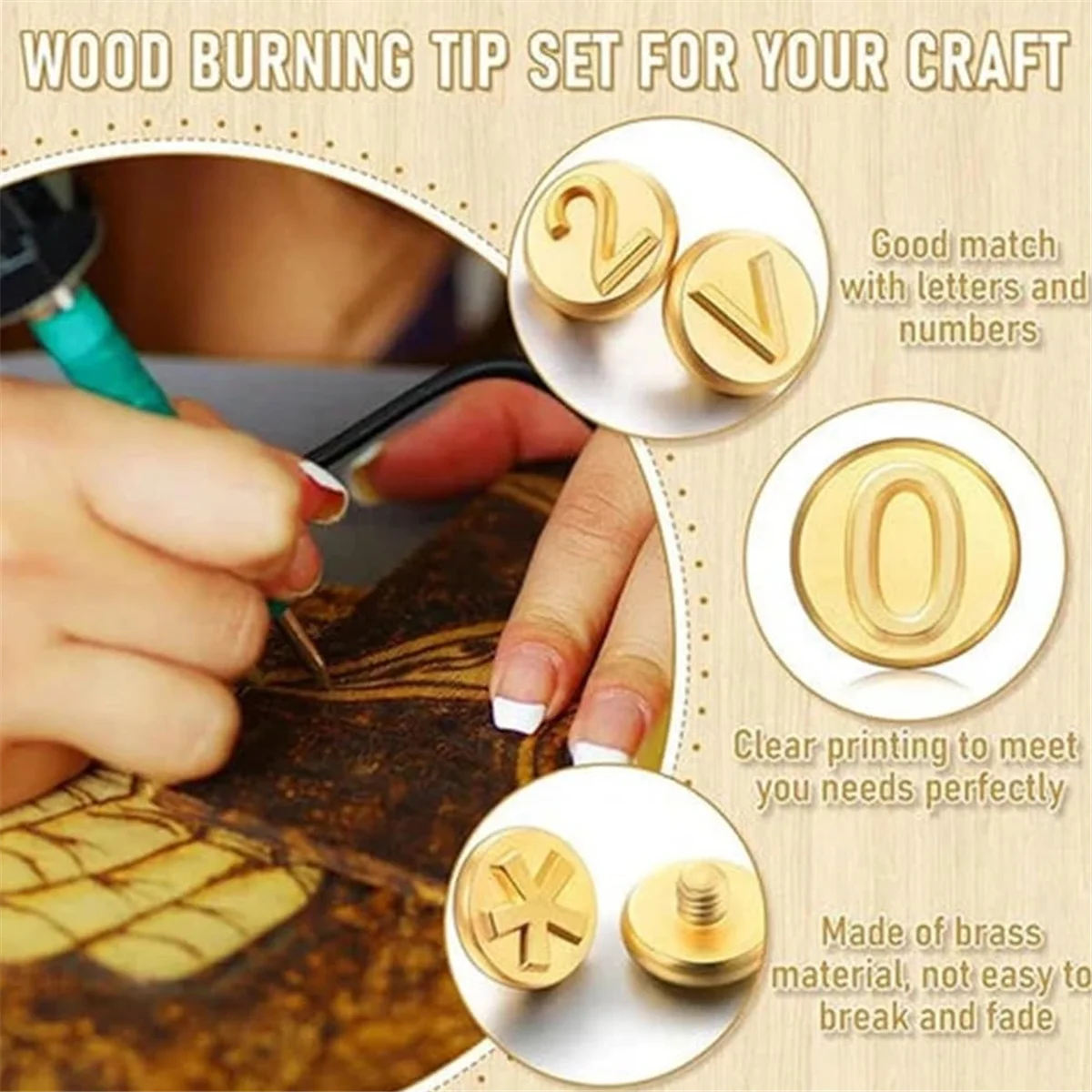 DIY Wood/Leather Burning Set + 26 Letters Copper Mold, Wood Burning Alphabet Stamp Set, Wood Burning Tips Set UK Plug B