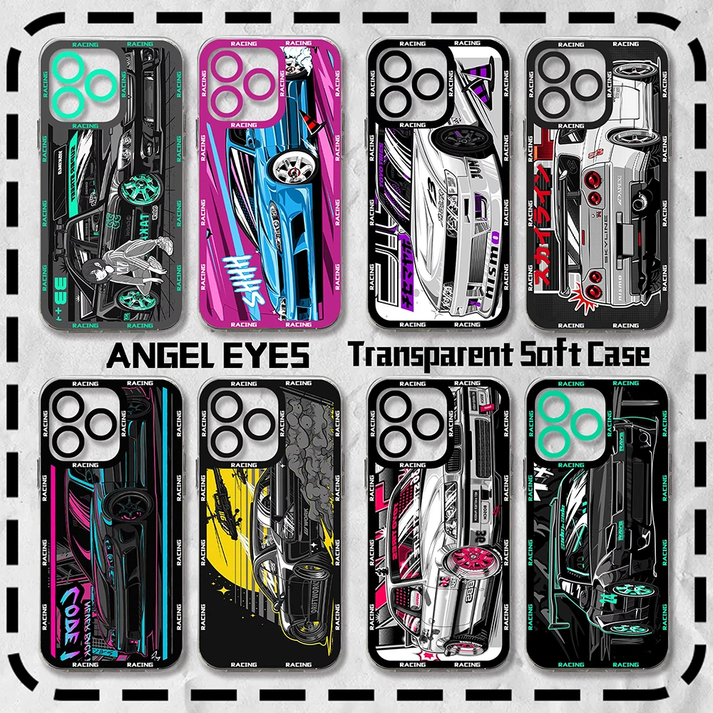 Tokyo JDM Drift Sports Car Phone Case for Oppo Reno12 Reno11 Reno10 Reno8 Reno7 Reno6 Reno5 Pro Plus 4G 5G Transparent TPU Cover