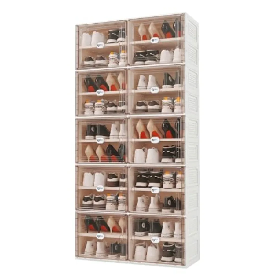 

40 Pairs Shoes Storage Cabinet of 3-Step Fast Installation, Plastic Shoe Rack with Clear Magnetic Door for Display Foldable Sho