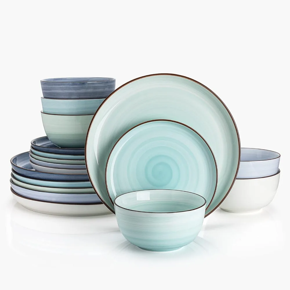 18-Piece Porcelain Round Dinnerware Set Service for 6, Cool Assorted Colors