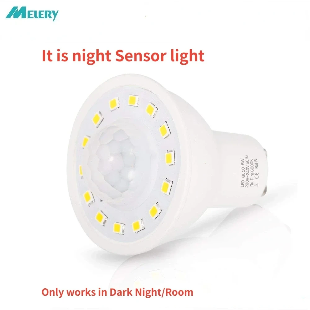 

Melery GU10 PIR Motion Night Light LED Sensor Bulbs 50W Equivalent 500lm Day White Lamp Stairs Garage Corridor Walkway Hallway