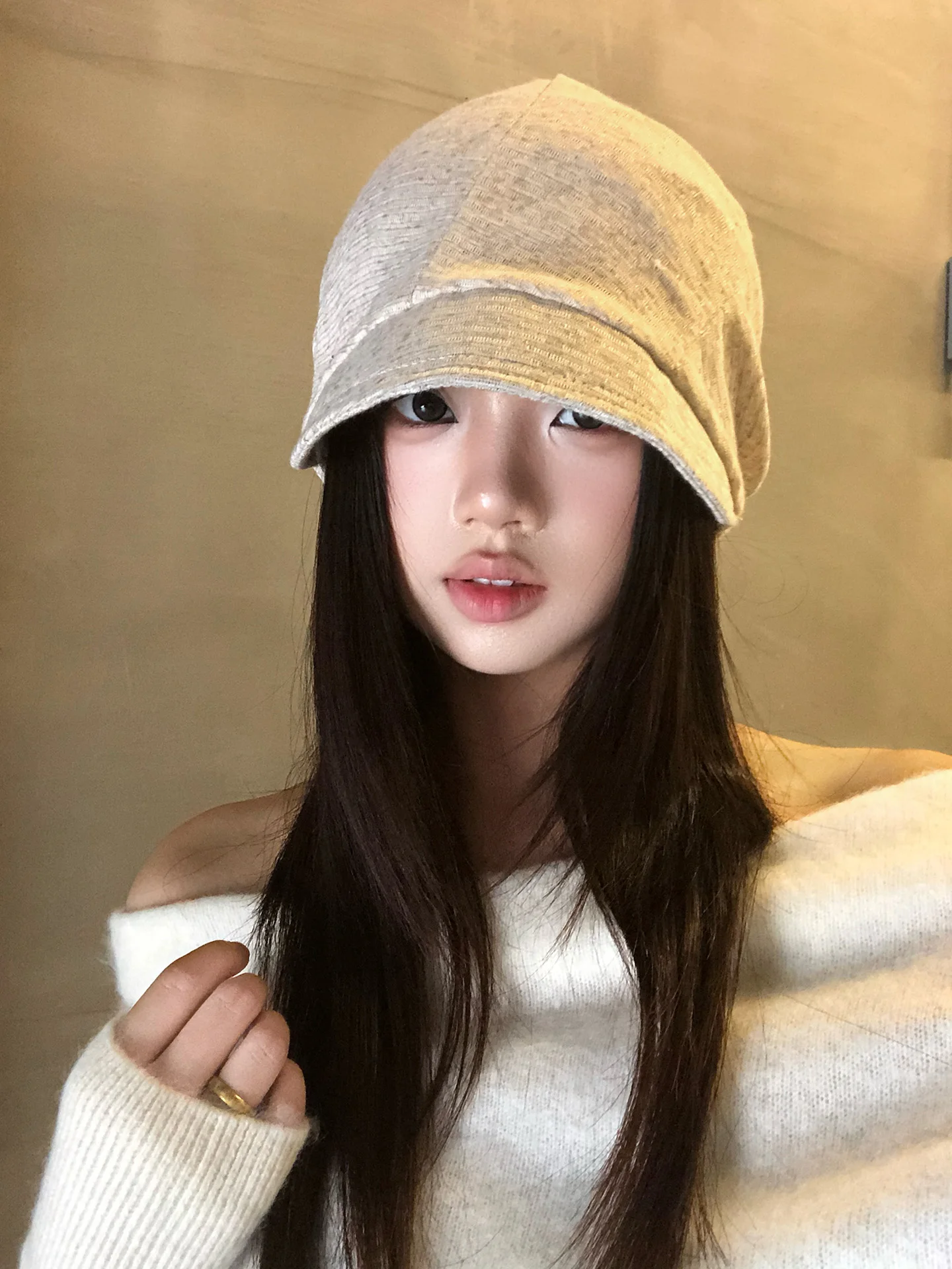Korean Style Pure Color Simple Short Brim Women's Hat Large Head Circumference Face Slimming Fashionable All-In-One Cap