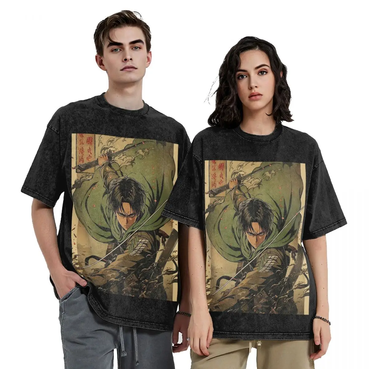 Attack On Titan Zeke Yeager Washed T Shirts Printed Short Sleeve Hip Hop T-Shirt Streetwear Tops Tees for Men Women