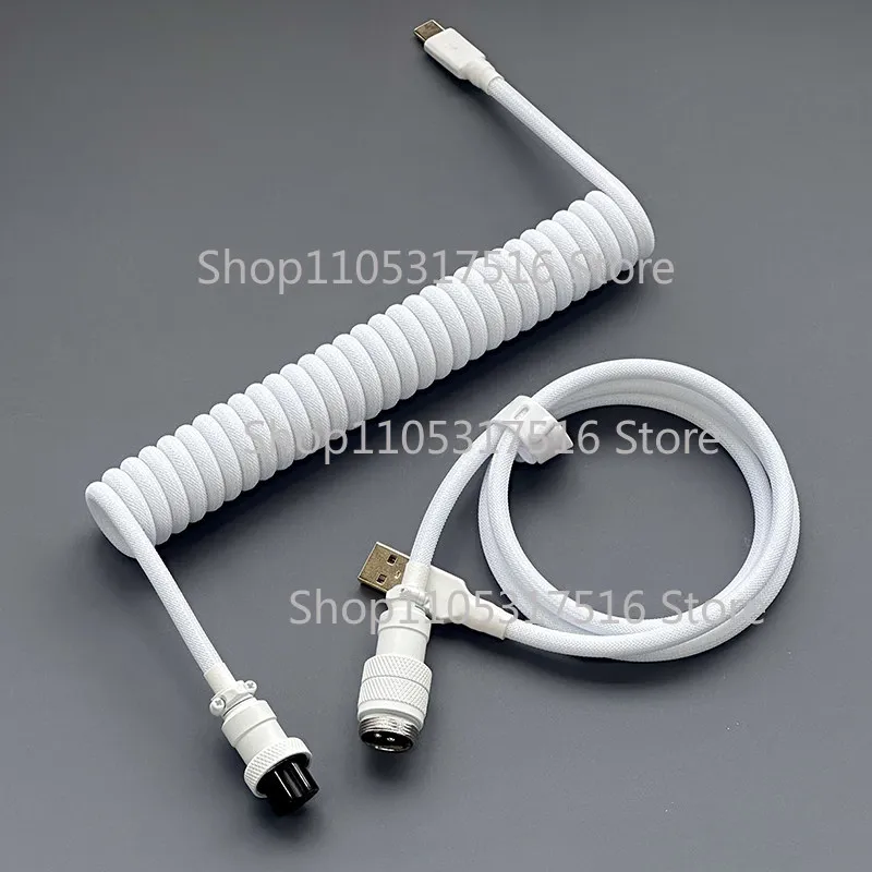 For Unknown error Customized keyboard cable pure white aviation plug Type-C data cable spiral aviation plug cable B17