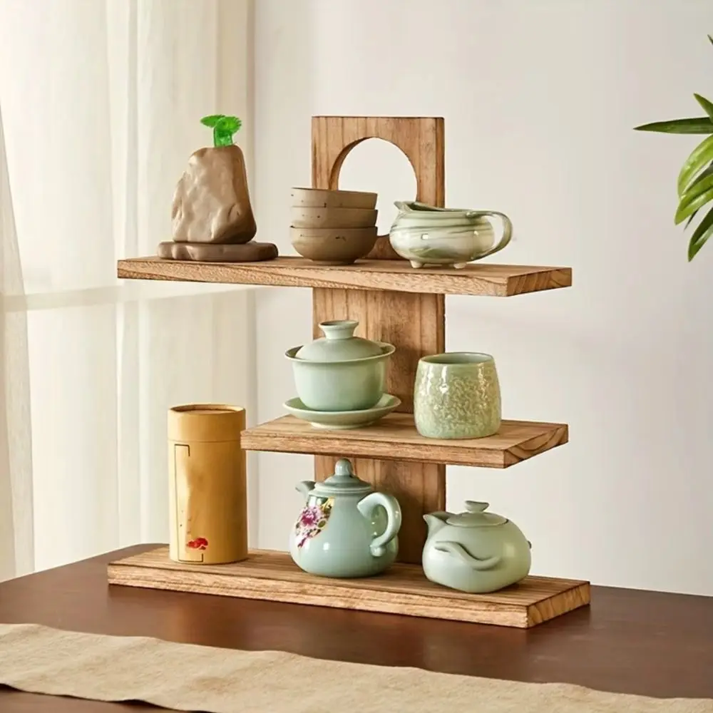 

3-4 Layers Chinese Style Storage Holders Retro Design Tea Set Wooden Tea Set Rack Solid Wood Multi-Layer Multi-Treasure Pavilion