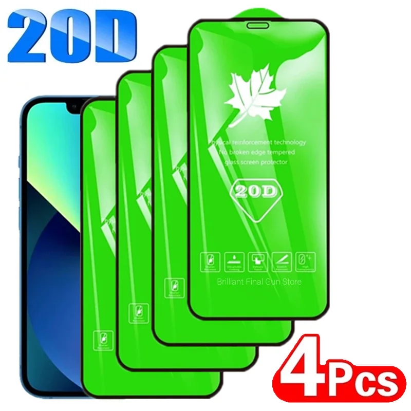

4 шт. 20D закаленное стекло для iPhone 14 12 11 Pro Max 7 8 Plus полное покрытие Защита экрана для iPhone 12 Mini 13 PRO X XR XS MAX