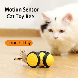 Smart Cat Toy Car Cute Bee Running Car Cat Toys Interactive Cat Sticks Teaser Feather Random Moving Electric Pet Cat Toys