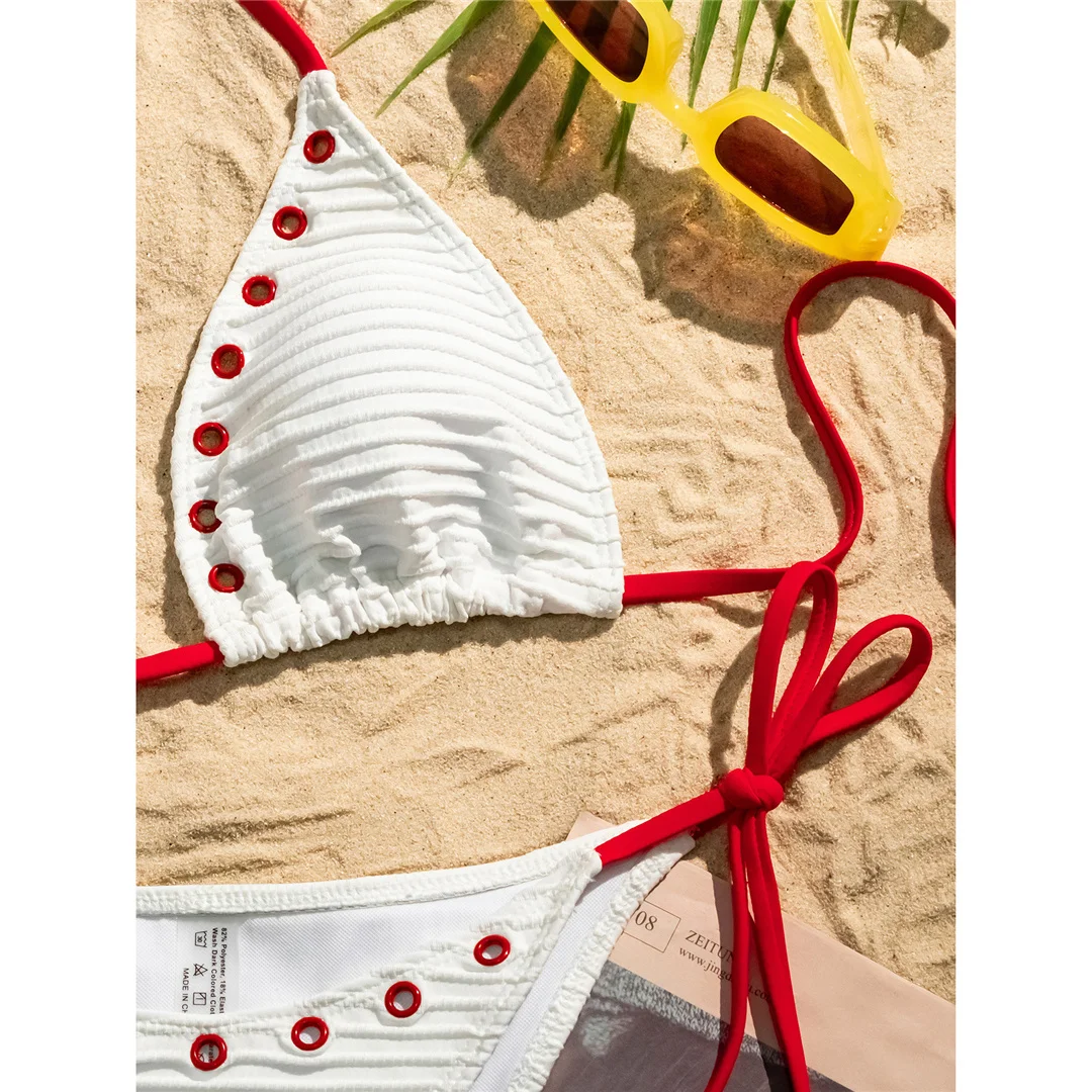 Neuer, verführerischer Bikini mit Trägern und hohem Beinausschnitt, Damen-Badeanzug, zweiteiliges Bikini-Set, Badebekleidung, Badeanzug, Modell V6513. – Detail 11