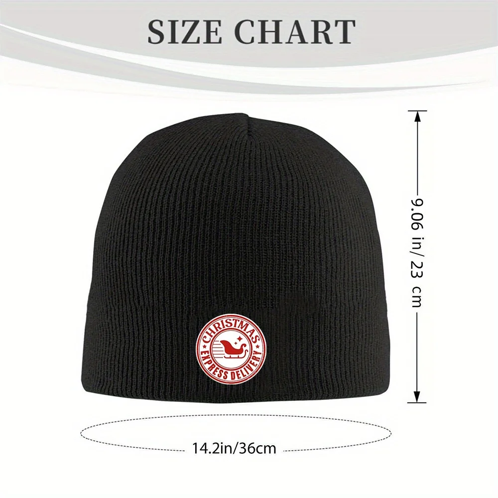 1pc Christmas Express Beanie Hat Stylish Knit Ski Cap Windproof Warm for Men Women Acrylic Blend Headgear Print Winter Hat
