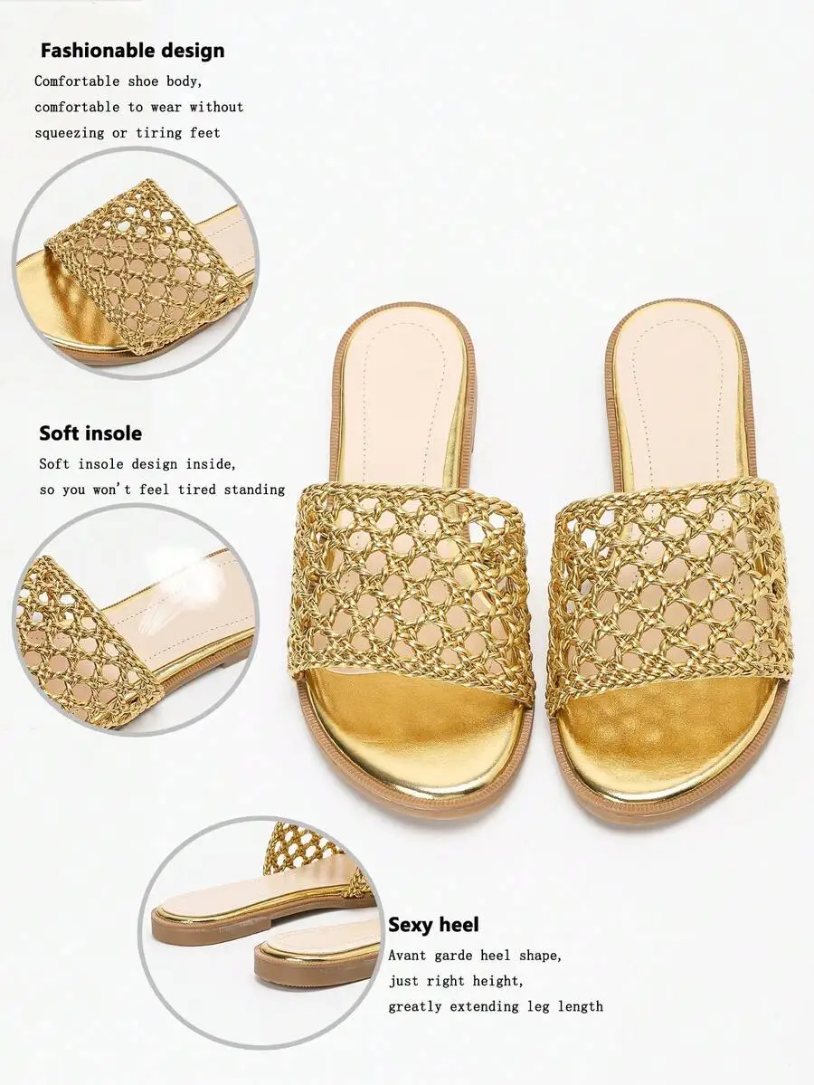 

Woven Flat Slides Sandals For Women Casual Outdoor Beach Party